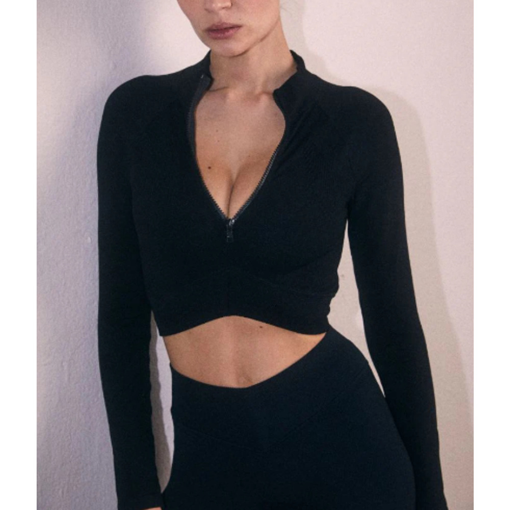 JOJA Midnight The Exhale Long Sleeve Cropped Top Size XS Athleisure BLACK